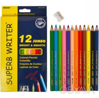 Олівці кольорові Marco 12 кол. jumbo + точило. М'які кольорові олівці серії "Sup. . фото 1