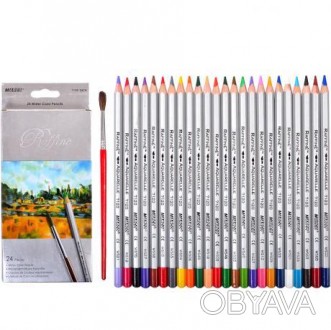 Набір кольорових акварельних олівців в картонній упаковці з пензликом, 24 кольор. . фото 1