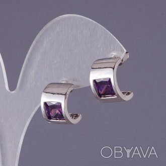 Сережки з фіолетовими кристалами 13х9мм купити біжутерію дешево в інтернеті. . фото 1