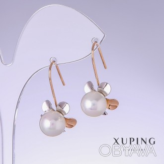 Сережки Xuping Квіти з білими перлами "Майорка" L-30мм s-15мм позолота 18к купит. . фото 1