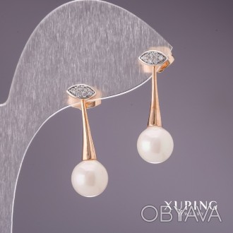 Сережки Xuping з перлами "Майорка" 26х8мм позолота 18к купити біжутерію дешево в. . фото 1