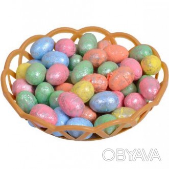 Корзинка пластиковая с декоративными пенопластовыми, цветными яйцами - отлично п. . фото 1