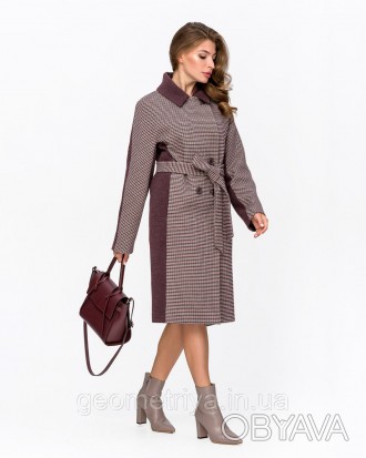 Модное серое пальто комбинированное 
Фабричное пальто в клетку до колен модный т. . фото 1