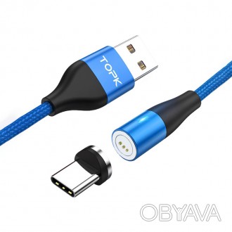 Магнитный кабель для зарядки Topk USB 2m Type-C Blue Quick Charge 5A (AM60) смар