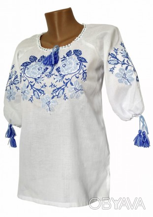 Белая женская вышиванка с цветочным орнаментом
Блузка-вышиванка выполнена домотк. . фото 1