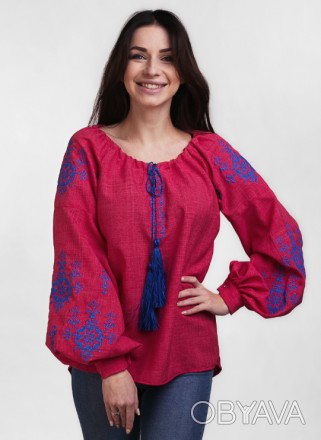 Вышитая женская рубашка вышиванка, с рукавами - фонариками, украшена вышивкой Зв. . фото 1