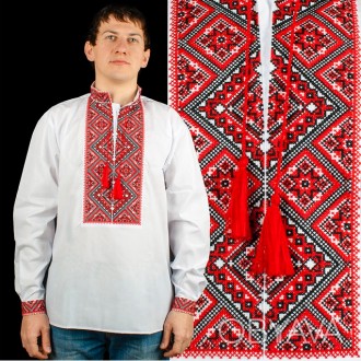 Чоловіча вишита сорочка - вишиванка, оздоблена вишивкою хрестиком в червоно-чорн. . фото 1