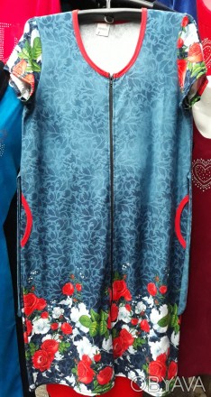 Гарний жіночий халат із квітковим принтом, на блискавці та з пояском.
Розміри: 5. . фото 1