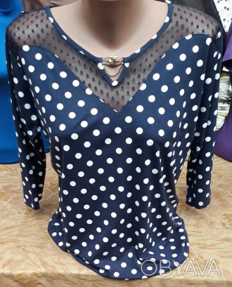 Женская нарядная блузка большого размера в горошек.
Размеры: 50,52,54,56,58,60. . . фото 1