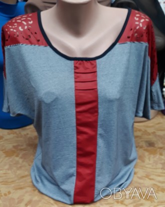 Женская летняя блузка в полоску с перфорацией на плечах и спине..
Размеры: 50,52. . фото 1