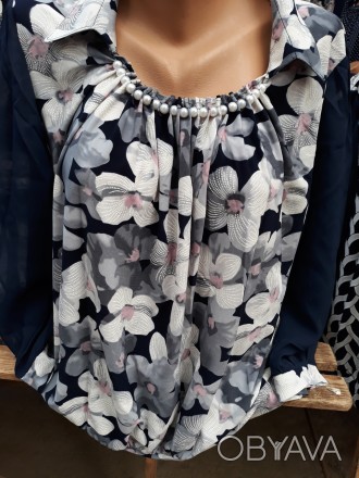 Женская нарядная блузка с украшением, блузка больших размеров с шифоновым рукавч. . фото 1