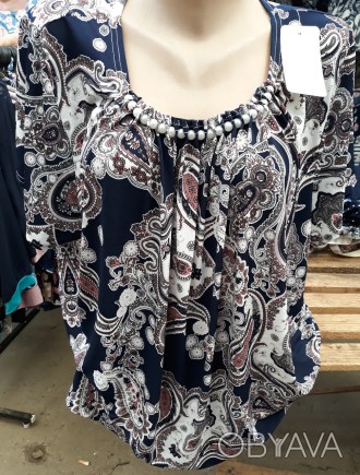 Блуза жіноча фарбувальна з візерунком на літо, тканина — олія. 
Розміри: 50,52,5. . фото 1