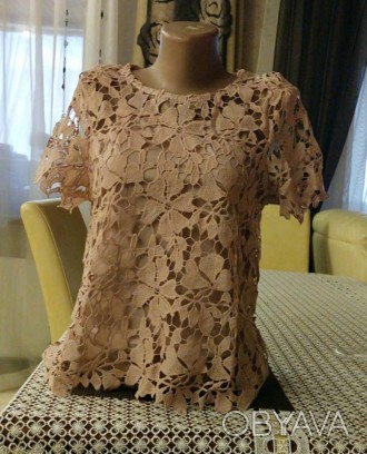 Блузка жіноча ошатна мереживна в пудровому кольорі.
Розмір: 44-46 універсальний.. . фото 1