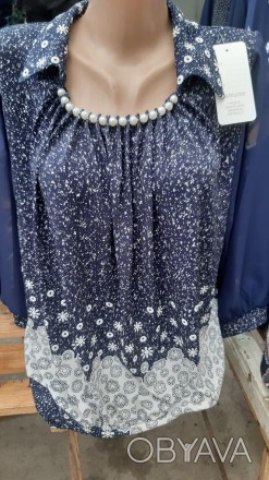 Женская летняя нарядная блузка с цветочным принтом и украшением, блуза свободног. . фото 1