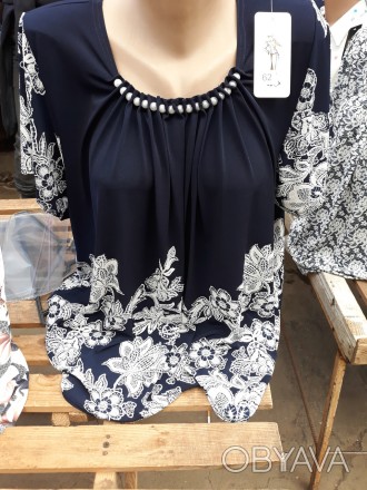 Женская летняя нарядная блузка свободного кроя с украшением, есть большие размер. . фото 1
