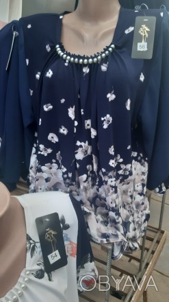 Блуза женская нарядная на лето больших размеров, ткань - масло. Возле горловины . . фото 1