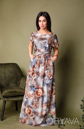 Жіноче довге плаття з квітковим принтом, тканина софт. Верх сукні за кроєм типу . . фото 1