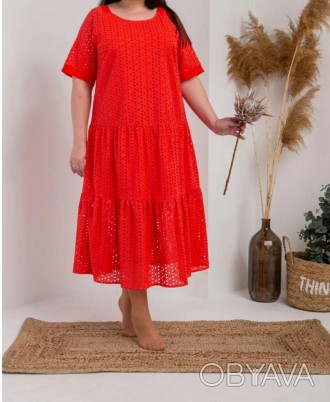 Легка літня сукня вільного крою у великих розмірах
Жіноче плаття однотонне вільн. . фото 1