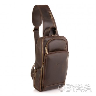 Шкіряний рюкзак на одне плече, рюкзак-слінг TARWA RC-0910-4lx. Стильний аксесуар. . фото 1