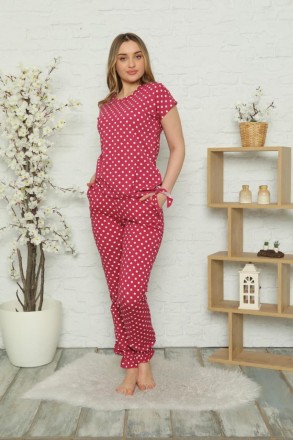 Женская пижама с коротким рукавом красная в белый горошек
Женская пижама с корот. . фото 3