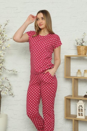 Женская пижама с коротким рукавом красная в белый горошек
Женская пижама с корот. . фото 5