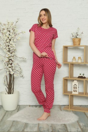 Женская пижама с коротким рукавом красная в белый горошек
Женская пижама с корот. . фото 4