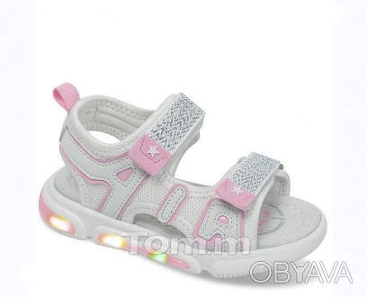 Детские босоножки с LED-подсветкой Том М девочкам, белые сандалии на двух липучк. . фото 1