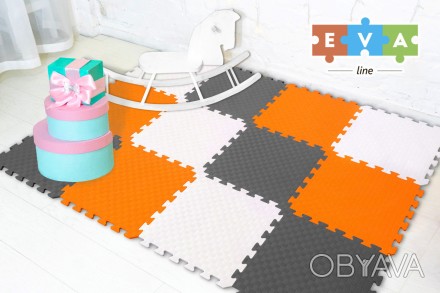 М'який підлогу килимок-пазл "Веселка" Eva-Line 200*150*1 см Сірий/Білий/Оранжеви. . фото 1