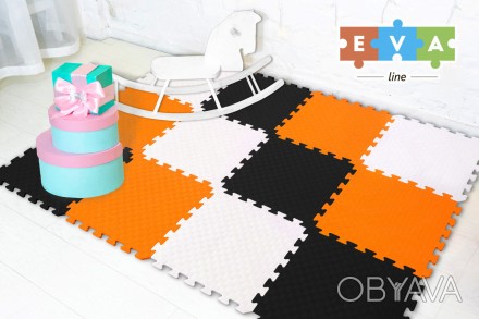 М'який підлогу килимок-пазл "Веселка" Eva-Line 200*150*1 см Чорний/Білий/Оранжев. . фото 1