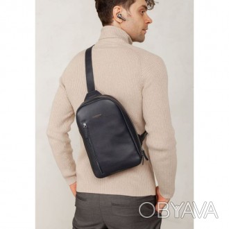 Стильний чоловічий рюкзак на одне плече Chest Bag в темно-синьому кольорі відмін. . фото 1