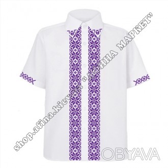 Вышиванка детская с фиолетовым орнаментом. Купить стильную рубашку вышиванку для. . фото 1