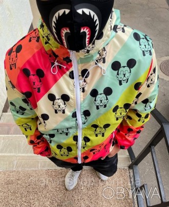 
Куртка ветровка мужская весна-осень-лето цветная с капюшоном принт Mickey Mouse. . фото 1
