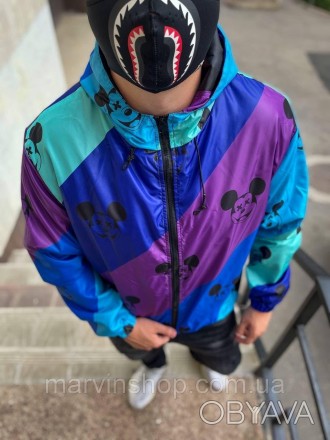 
Куртка ветровка мужская весна-осень-лето фиолетовая с капюшоном принт Mickey Mo. . фото 1