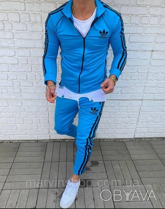 
Спортивный костюм мужской весенний-осенний синий без капюшона брендовый Adidas . . фото 1