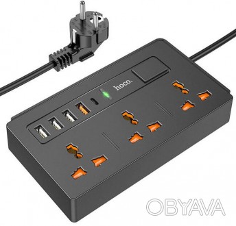 
Удлинитель сетевой HOCO DC15 3 розетки 4 юсб two-in-one multi-socket extension . . фото 1