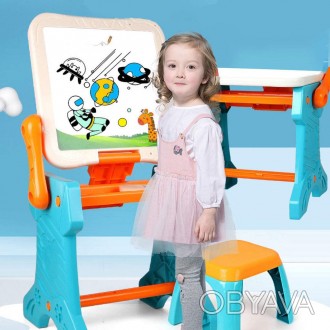 Детский стол-мольберт со стульчиком и конструктором Художественная студия 2-в-1 . . фото 1