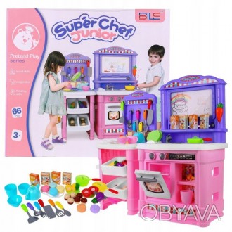 Двухсекционная детская кухня Super Cheef Junior с доской для рисования, звук, св. . фото 1