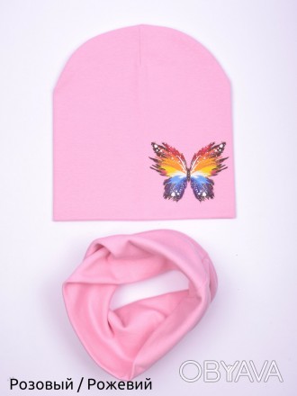 Комплект двойной Бабочка (р.52-54) для девочки 4-7 лет. 
Изделия (шапка и хомут). . фото 1