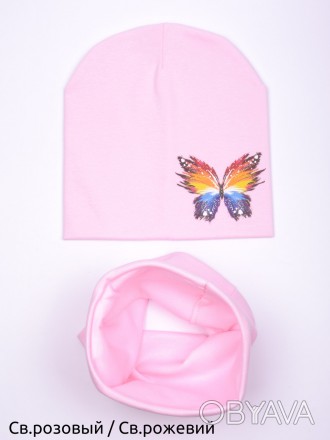 Комплект двойной Бабочка (р.52-54) для девочки 4-7 лет. 
Изделия (шапка и хомут). . фото 1