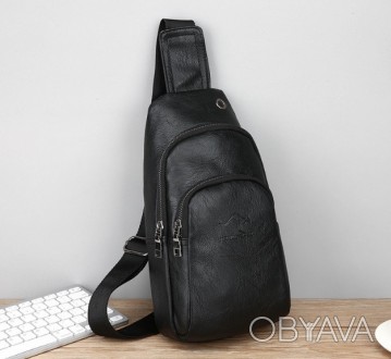 Мужская сумка бананка на грудь с USB эко кожа, кросс боди сумка-бананка слинг дл. . фото 1
