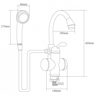 
 Кран-водонагреватель проточный LZ 3.0кВт 0,4-5бар для ванны гусак ухо на гайке. . фото 4