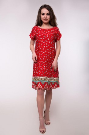 Стильное платье миди прямого силуэта с мелким цветочным принтом и купоном по низ. . фото 2