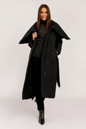 Длинное женское зимнее пальто с поясом Finn Flare прямого кроя с красивым стеган. . фото 3