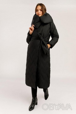 Длинное женское зимнее пальто с поясом Finn Flare прямого кроя с красивым стеган. . фото 1