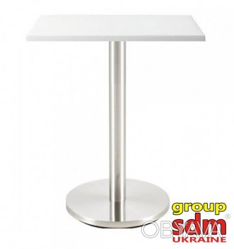 Високий барний стіл, підстава нержавейка inox, стільниця білого кольору, кругла,. . фото 1