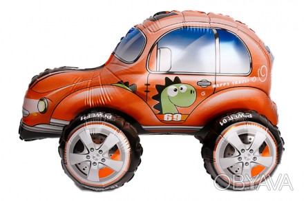 
Фольгована кулька, ходяча фігура, "Машинка з динозавром" оранжева 60 см Детальн. . фото 1