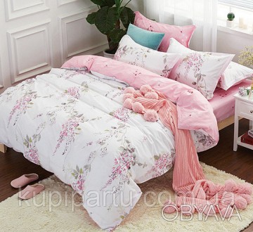 Европейский набор постельного белья Vie Nouvelle. Оформлен в белом и розовом сет. . фото 1