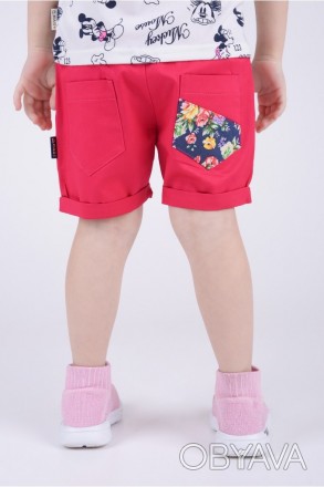 Красивые летние шорты для девочки однотонные на карманах цветочные вставки.
Разм. . фото 1
