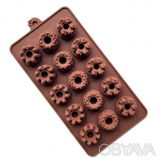 Силиконовая форма для шоколадных конфет Пончики с втулкой 15 шт
Силиконовая форм. . фото 1