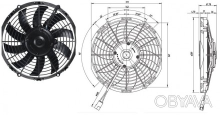 Вентилятор радиатора кондиционера осевой 16" дюймов 24 В тянущий, 3770m/h) (Spal. . фото 1